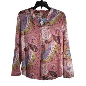 Itsu Pink Paisley Long Sleeved Button Down Shirt, Size 14